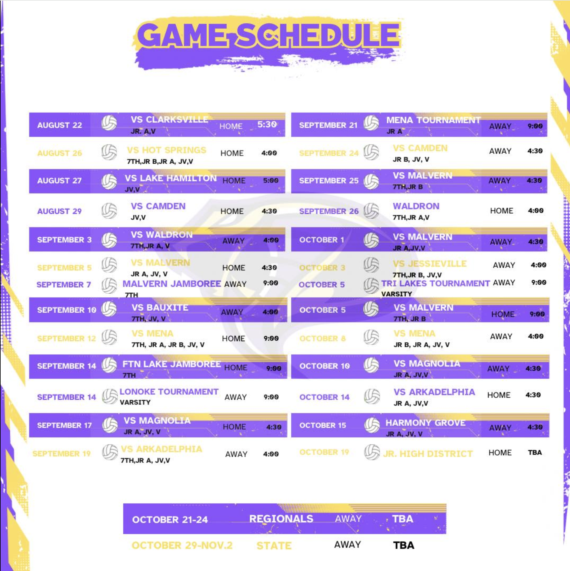 volleyball schedule