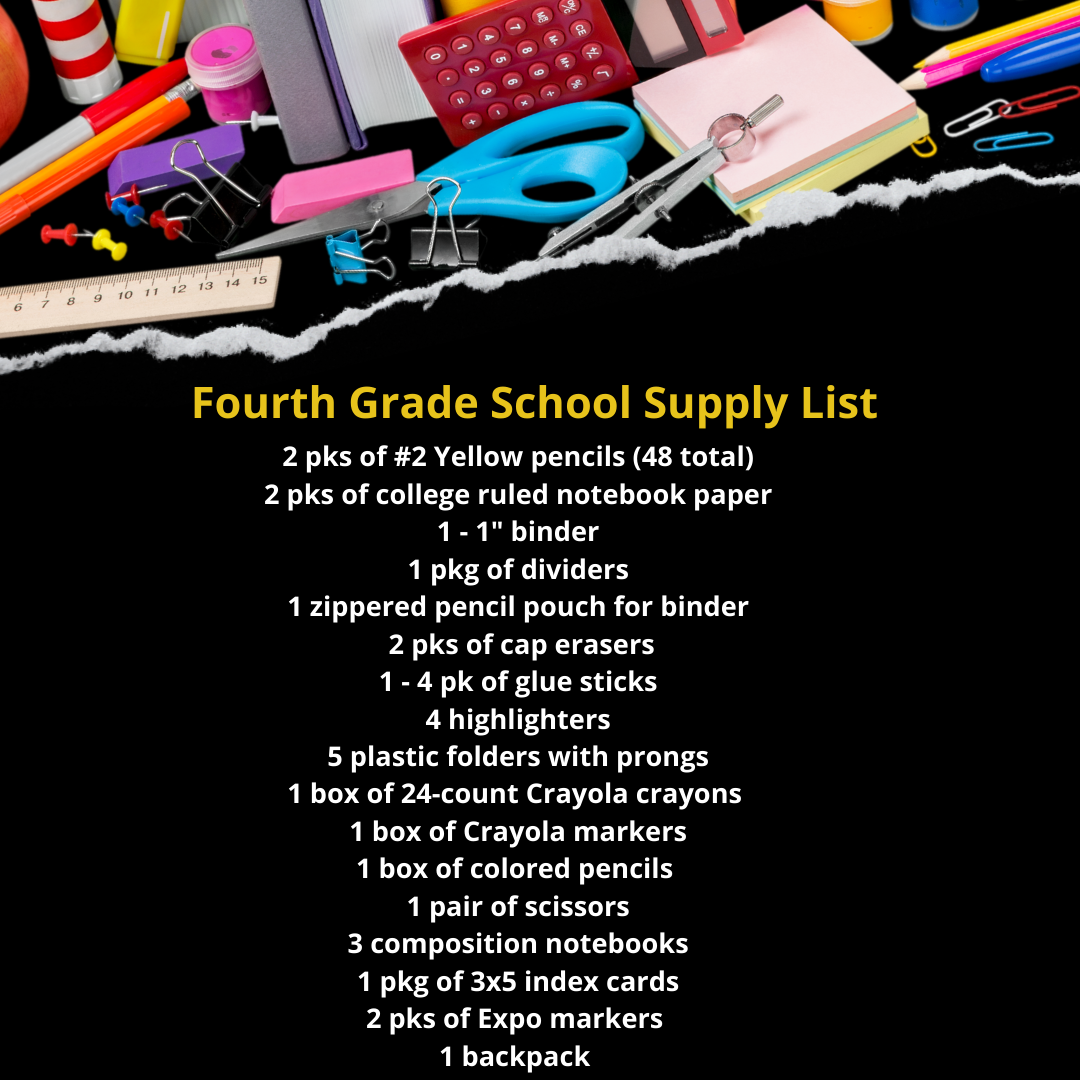 Fourth Grade School Supply List