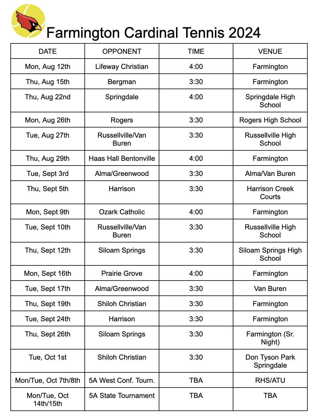 tennis schedule