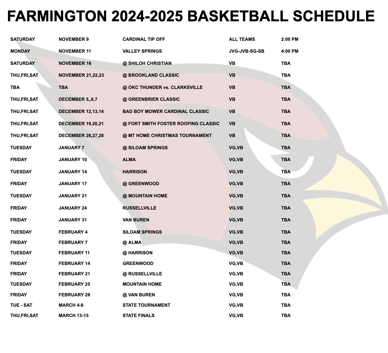 basketball schedule