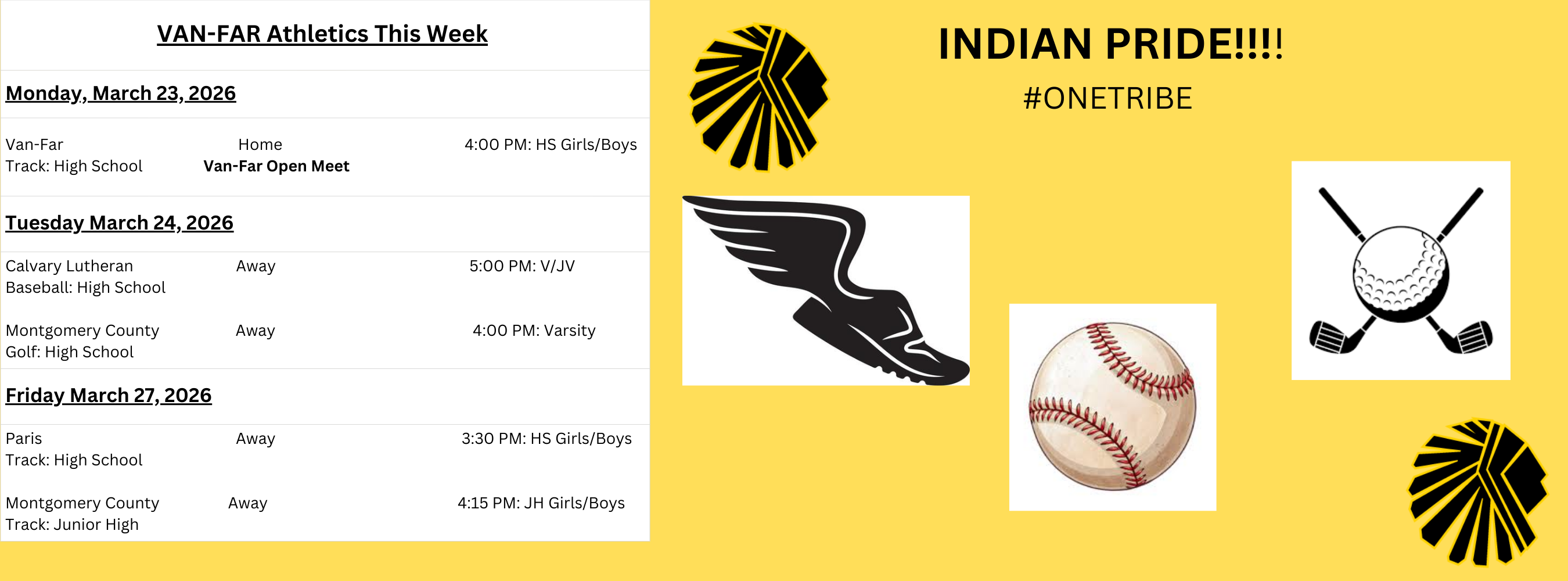 Activities for the week of March 23 - 28