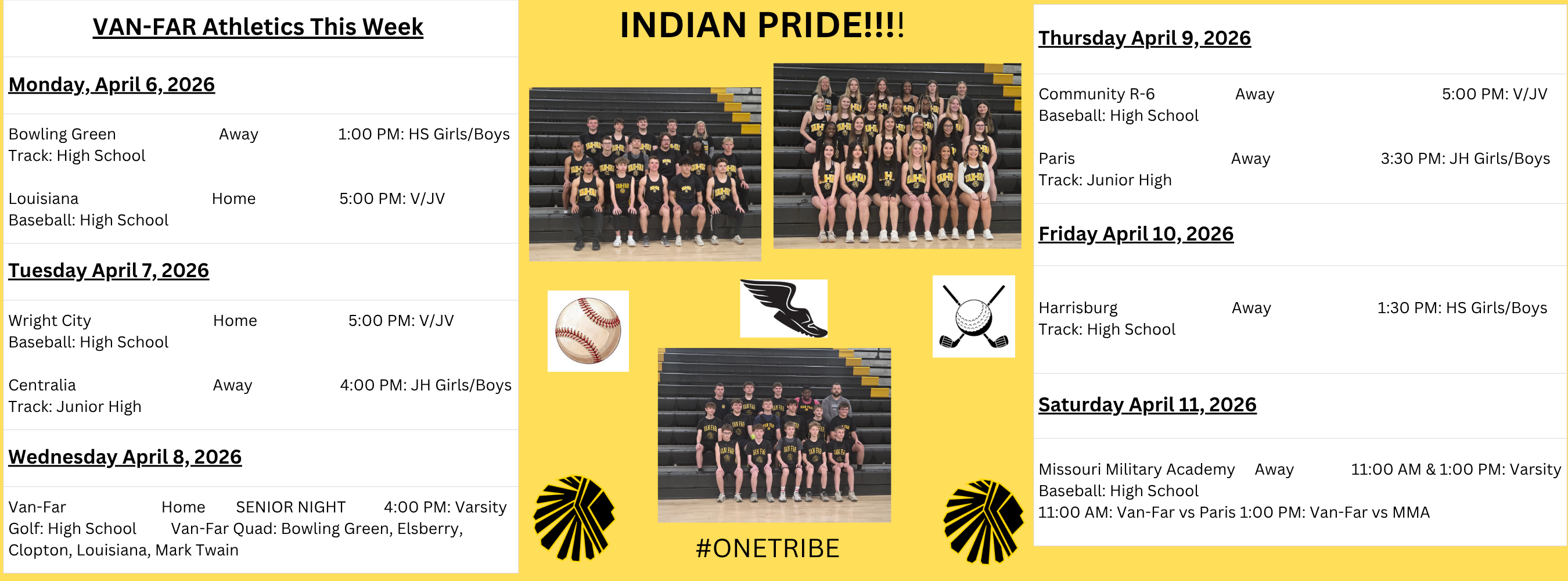 Activities for the week of April  6, 2026