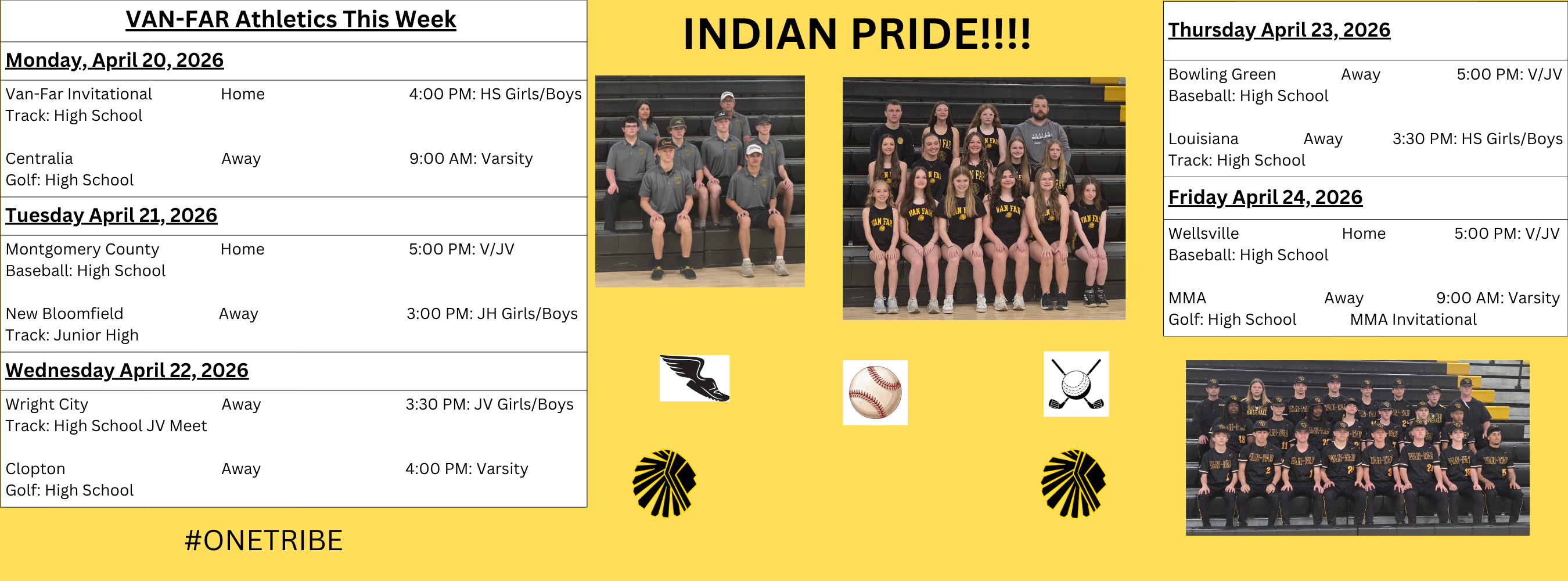 Activities for the week of April  20, 2026