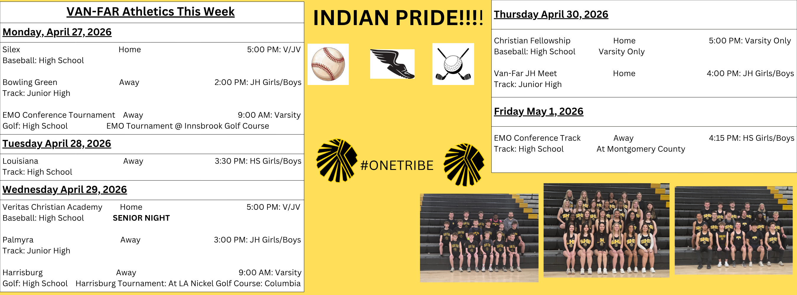 Activities for the week of April  27, 2026