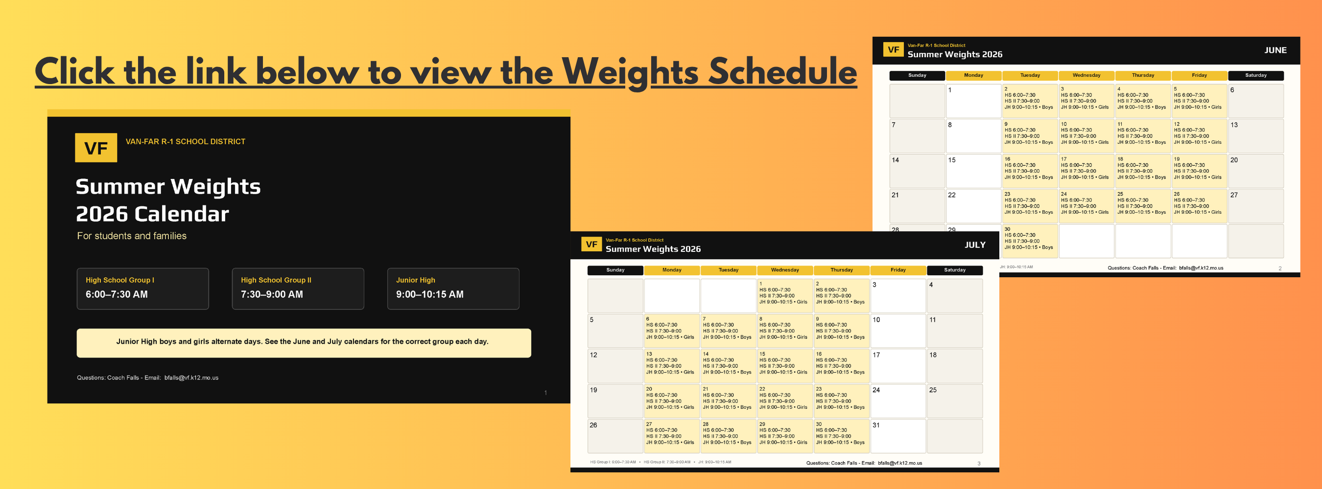 Summer Weights Schedule