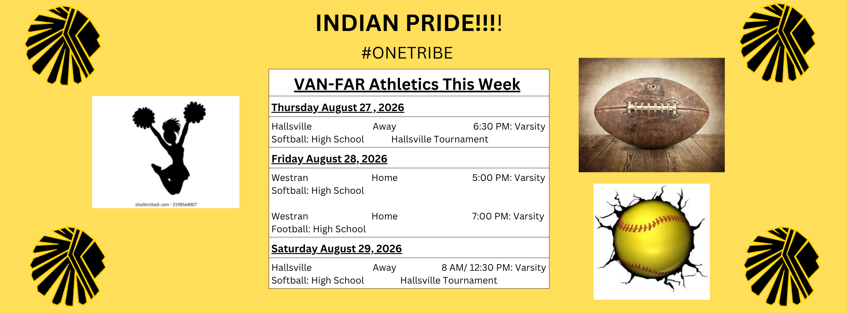 Van-Far Sports Schedule for the Week of August 24, 2026