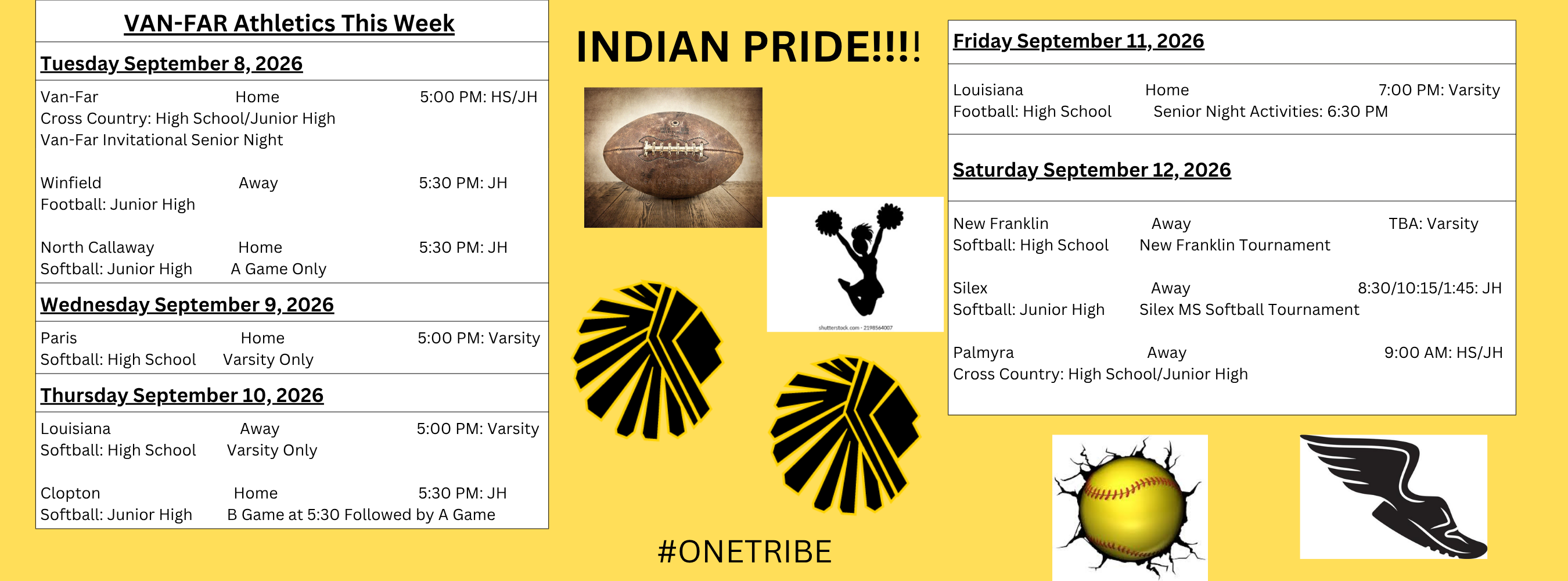 Van-Far Sports Schedule for the Week of September 7, 2026