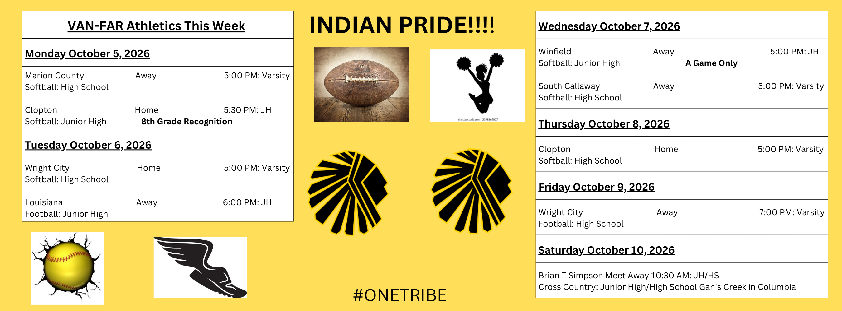 Van-Far Sports Schedule for the Week of October 5, 2026