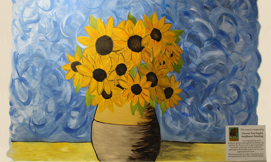 wall mural of sunflowers in a crock