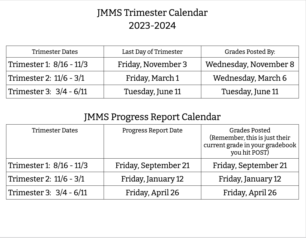 SCHOOL CALENDARS | Joan MacQueen Middle School