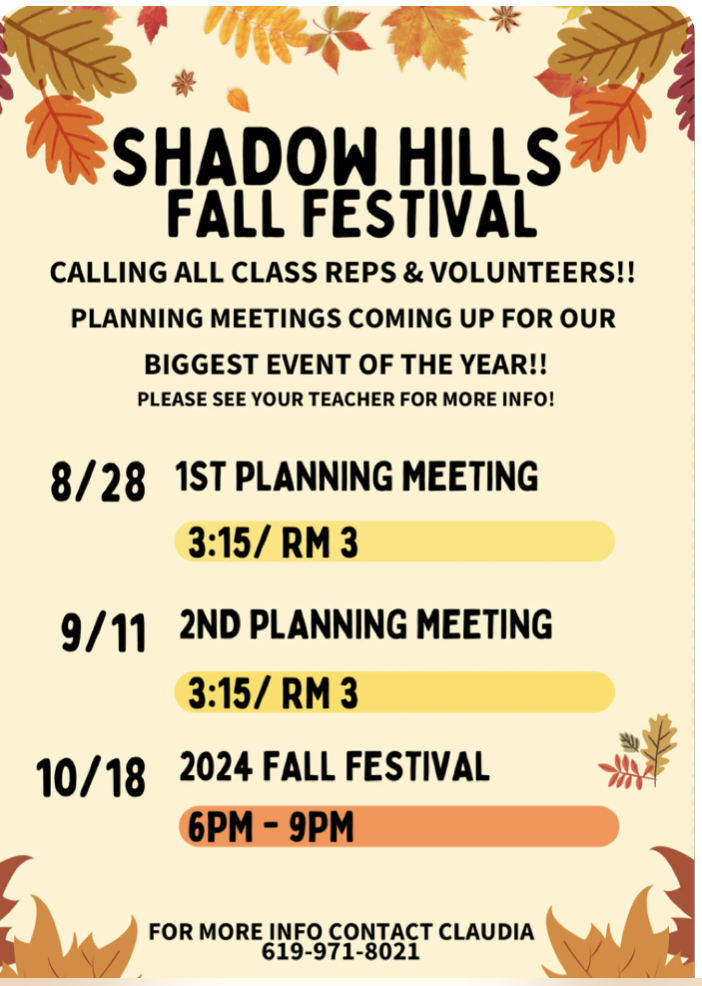 PTA Fall Festival Planning Meeting Dates