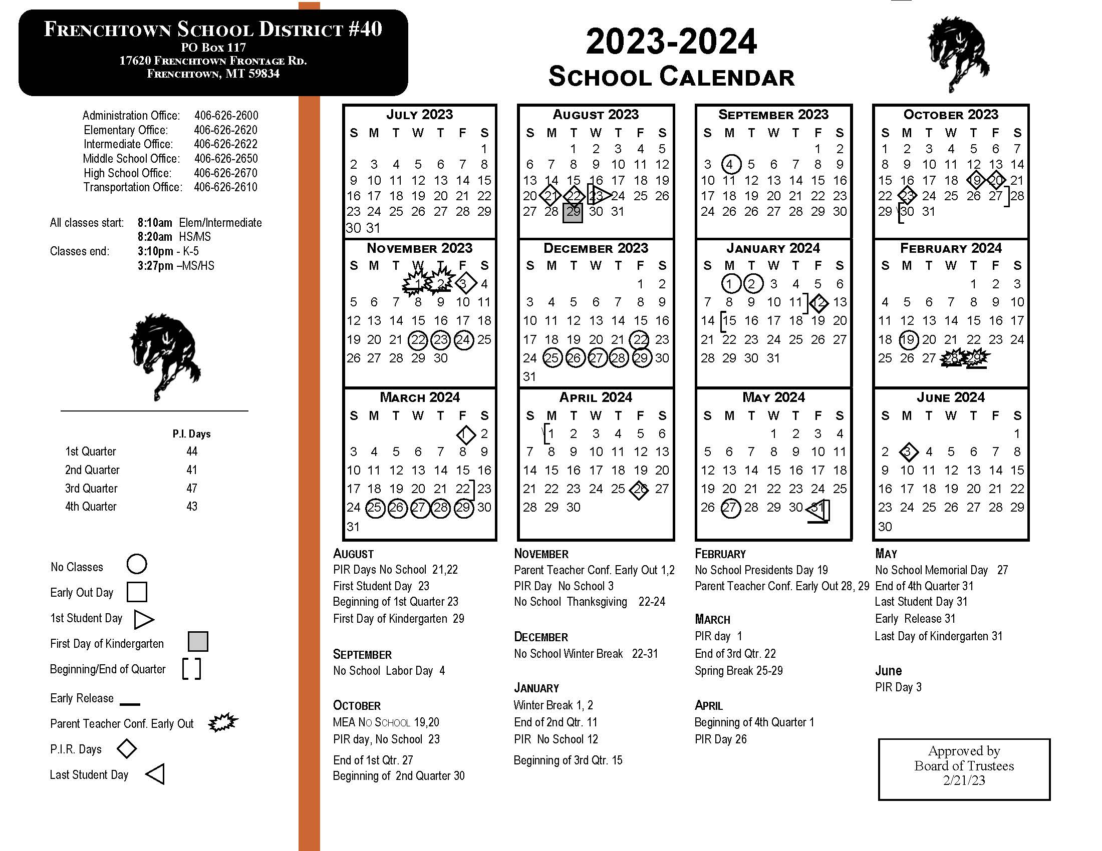 Frenchtown School District Calendar 2025 and 2025