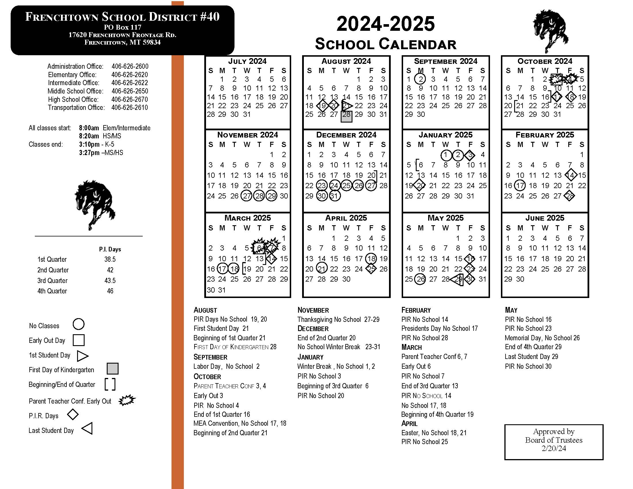 2024 2025 District Calendar Frenchtown School District