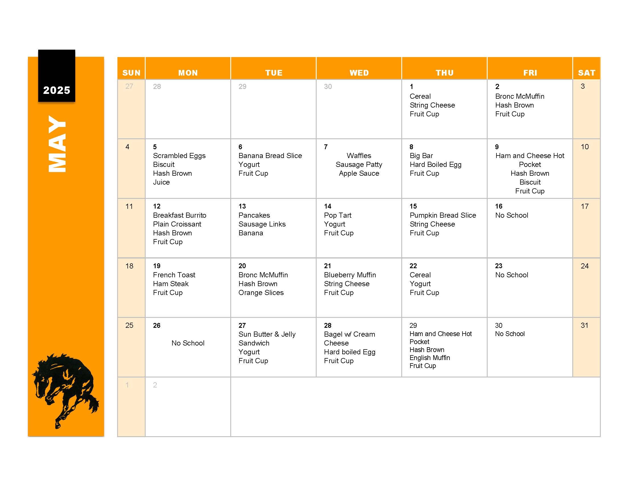 may Printable Lunch Menu
