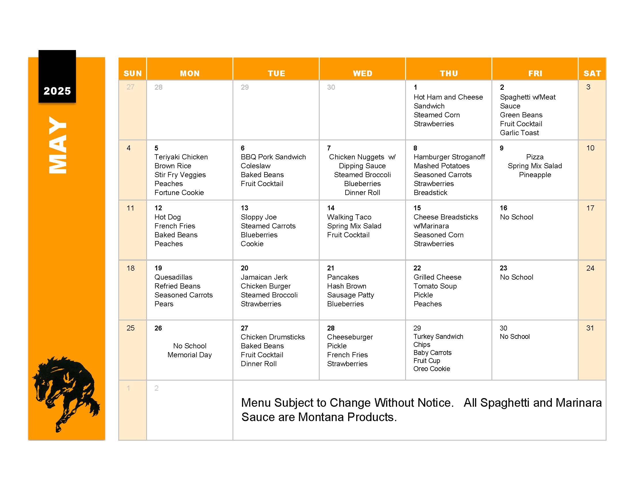 may Printable Lunch Menu