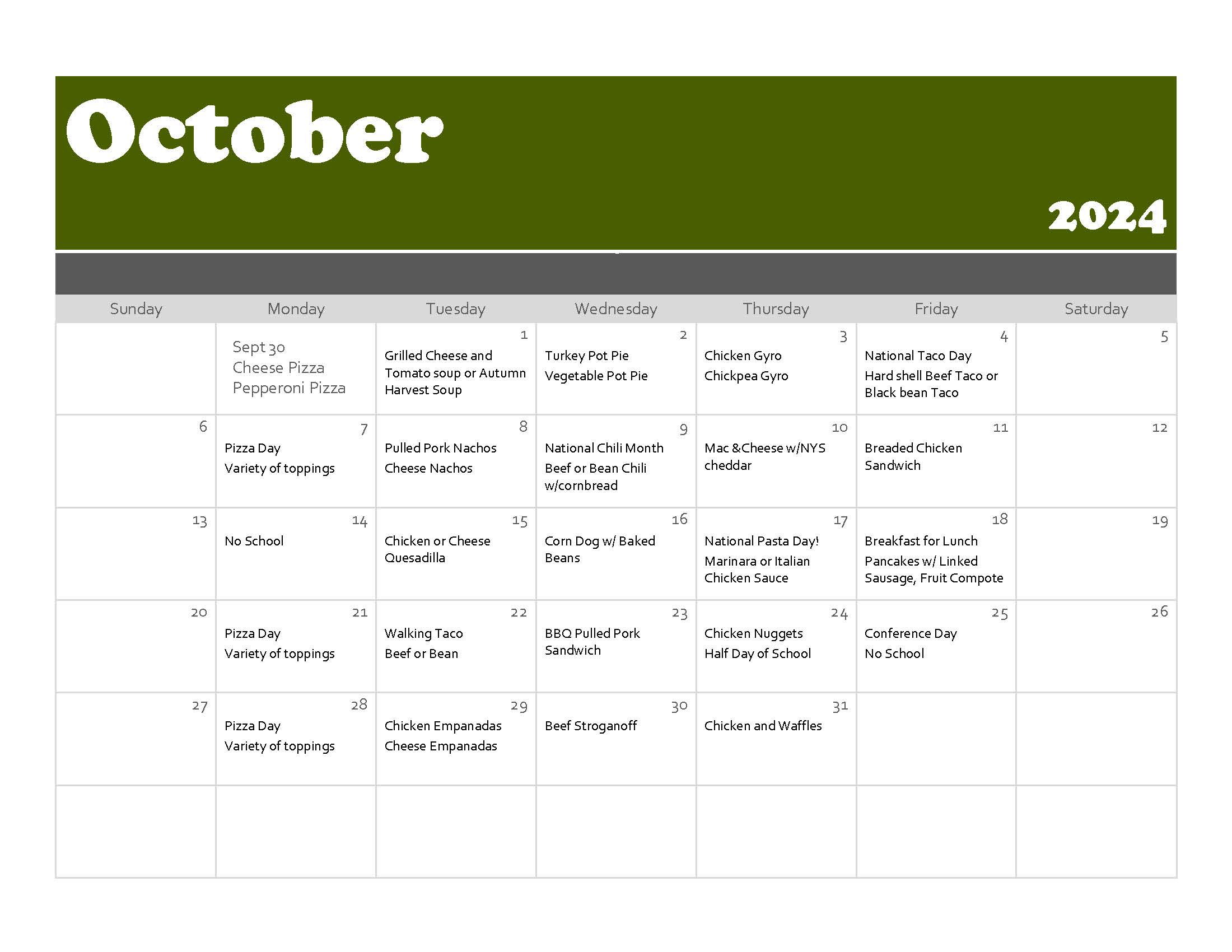 October Menu