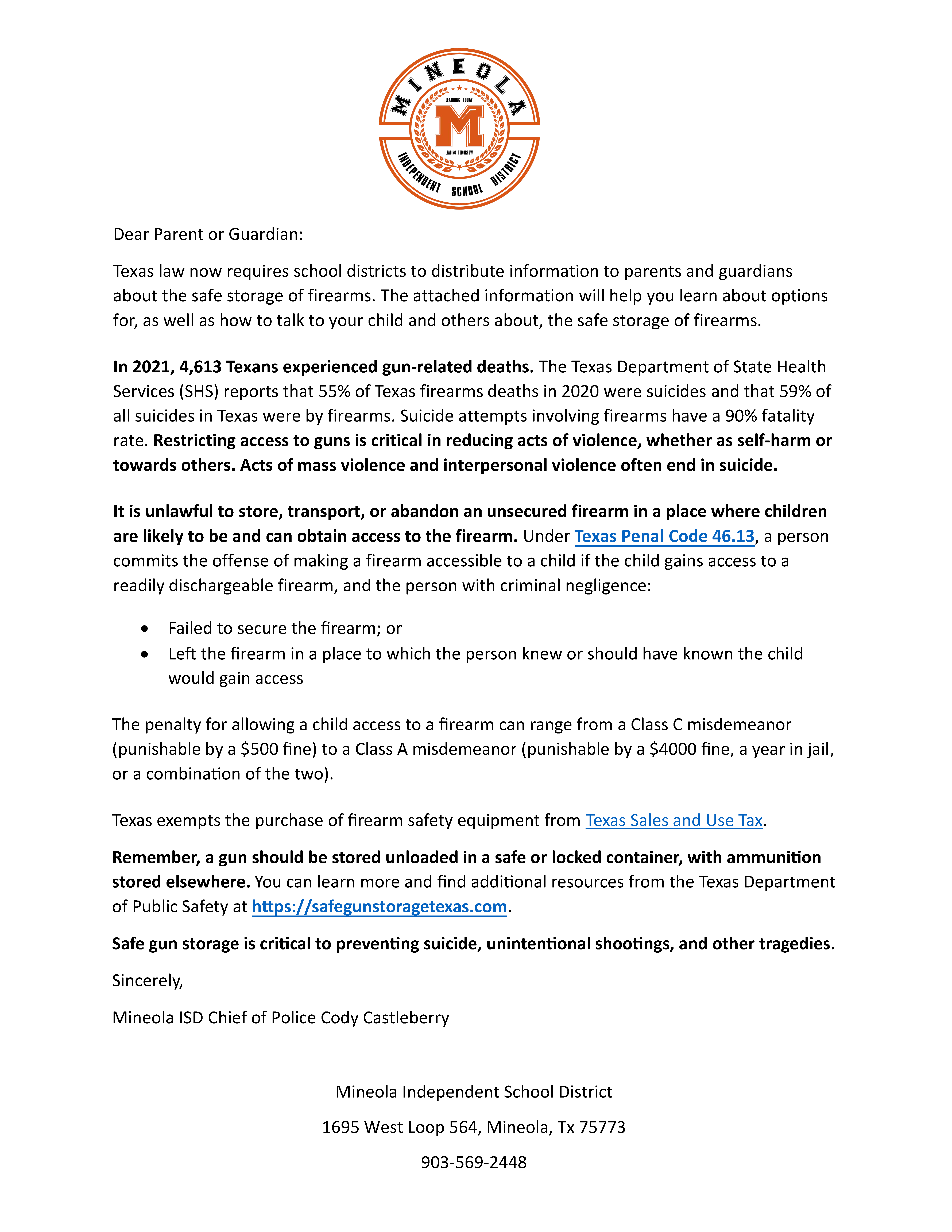 Safe Gun Storage Notification