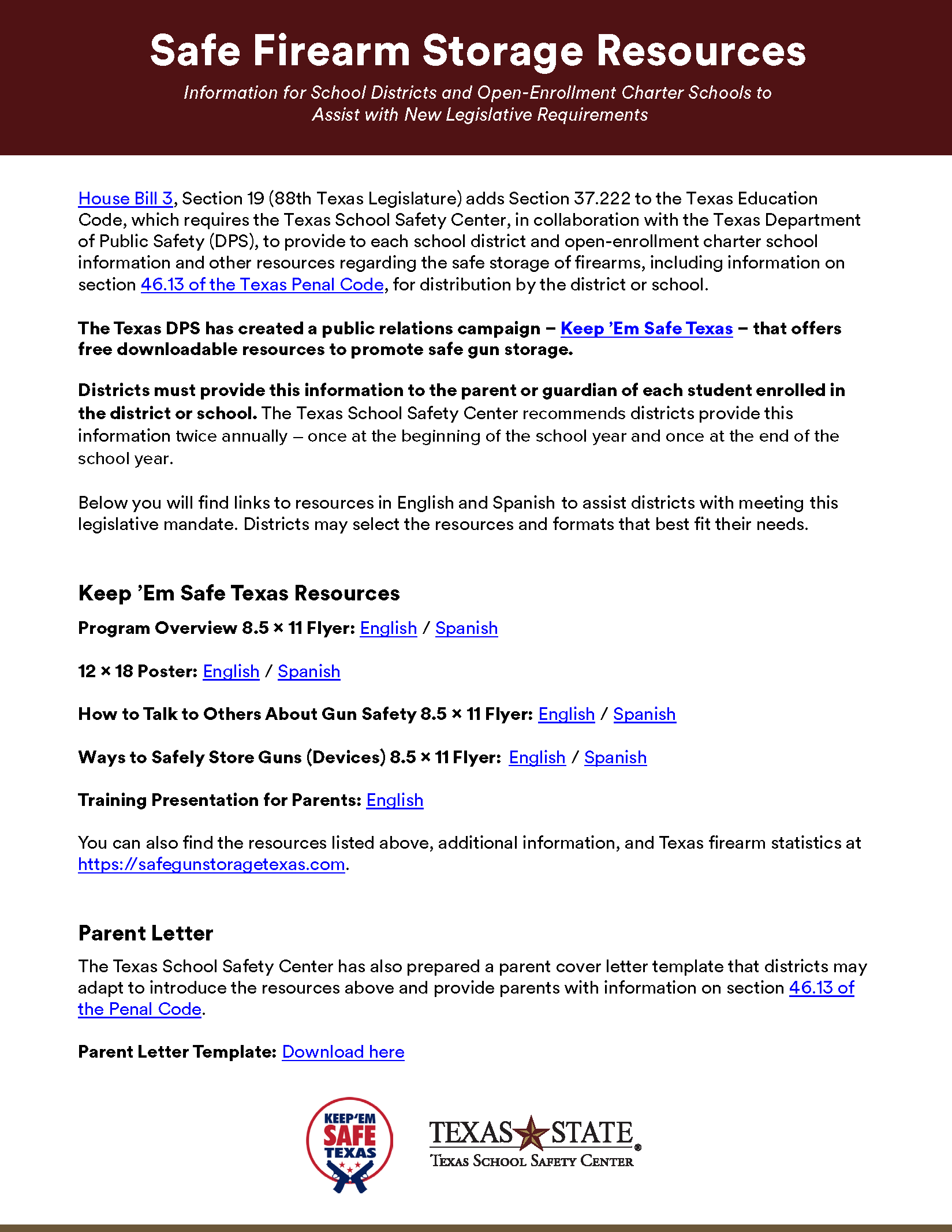 Safe Gun Storage Resources