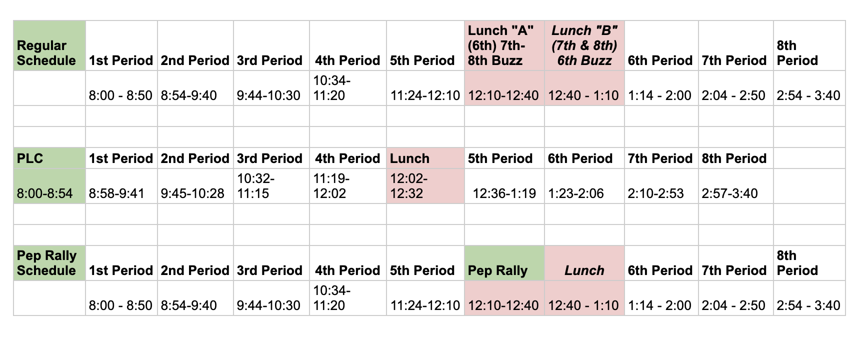 schedule