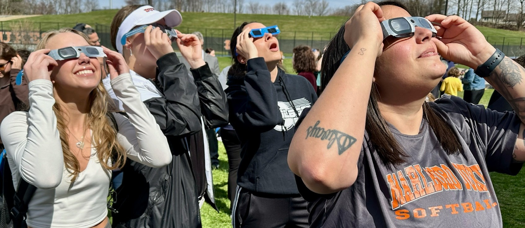High school students viewing the eclipse