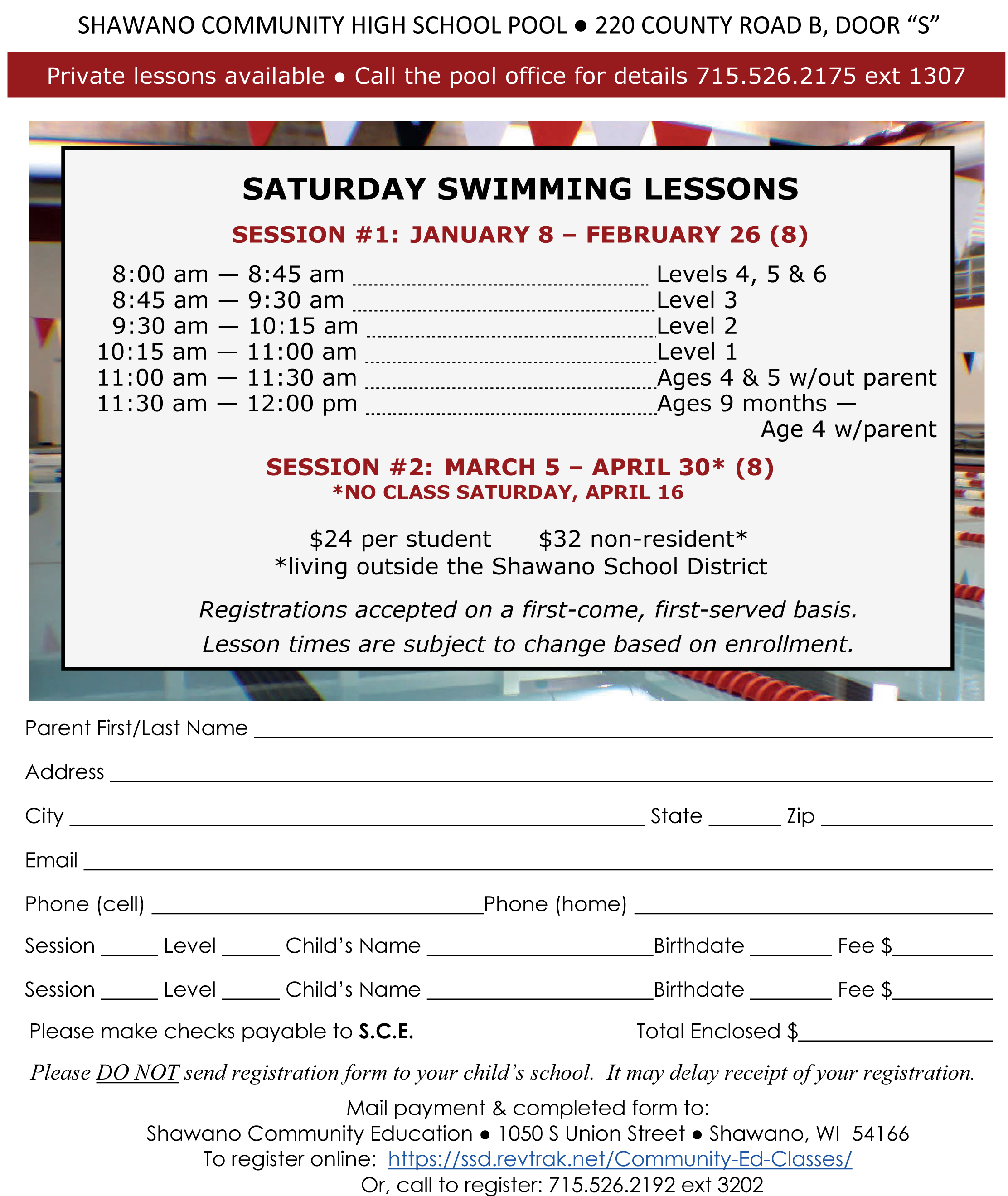 Youth Swimming Lessons Winter Spring 2022