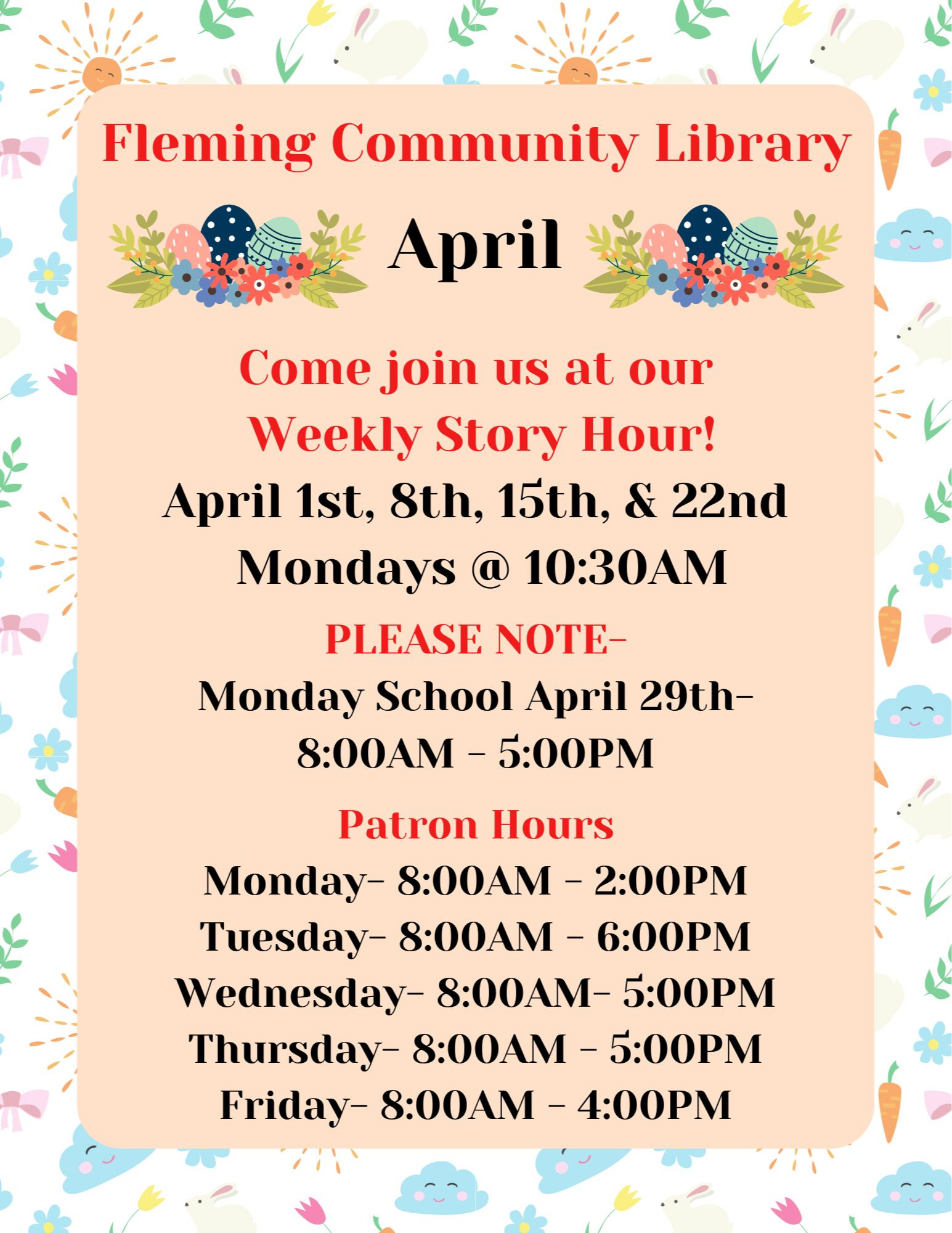 Fleming Colorado Community Library Schedule