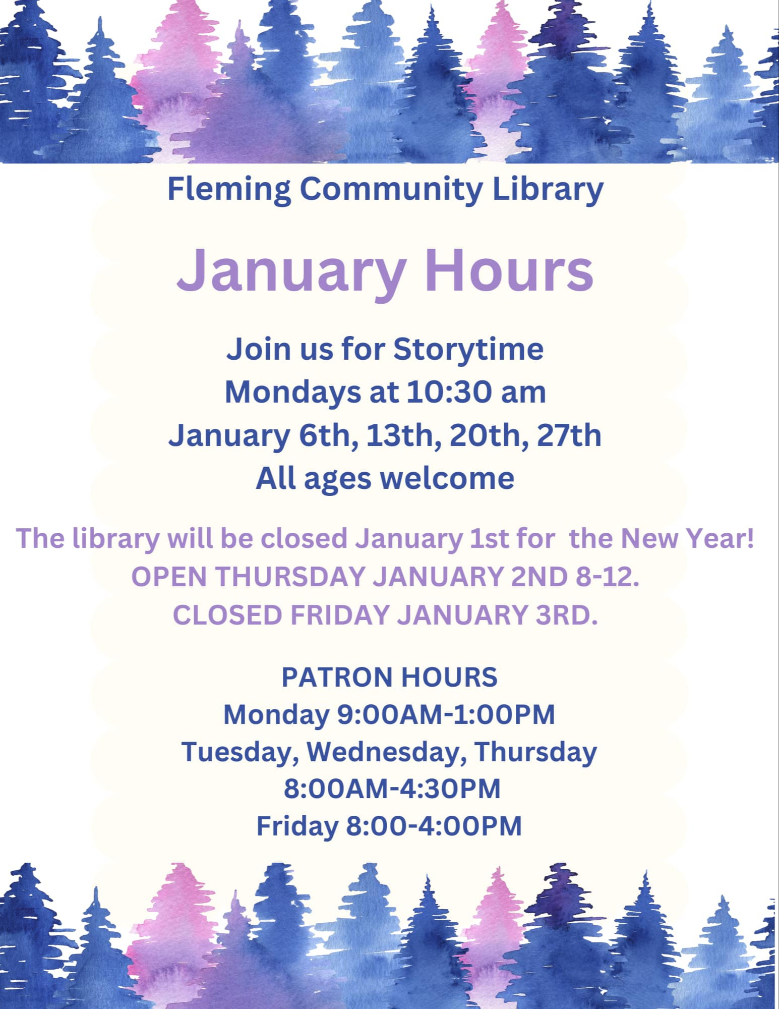 Fleming Colorado Community Library Schedule