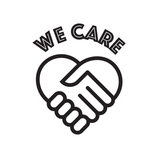 We Care logo with hand in heart shape