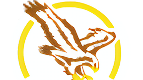 brown eagle logo in yellow half circle