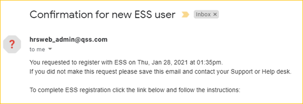 Confirmation for new ESS user
