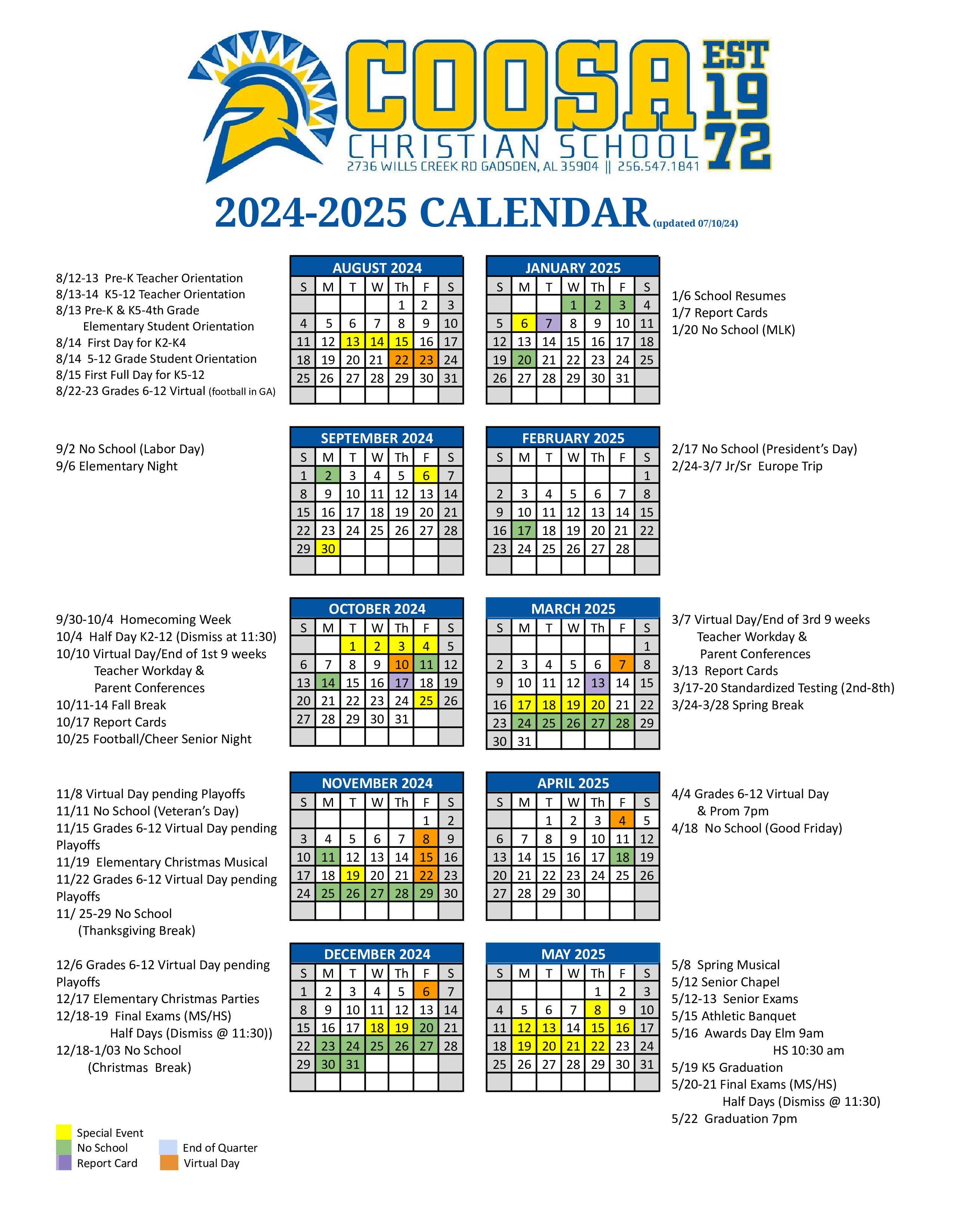 School Calendar 24/25