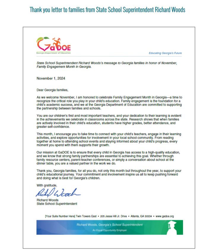 letter from the GA State School Superintendent