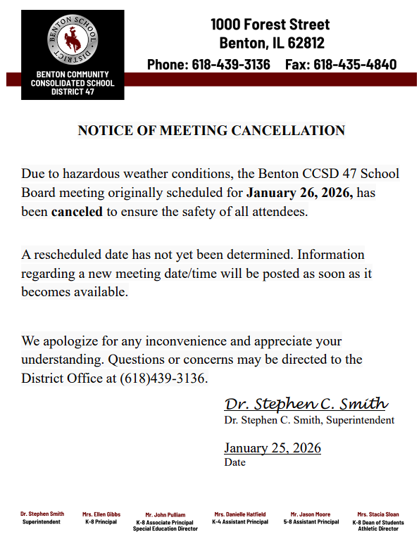 1.26 Board Meeting Cancellation
