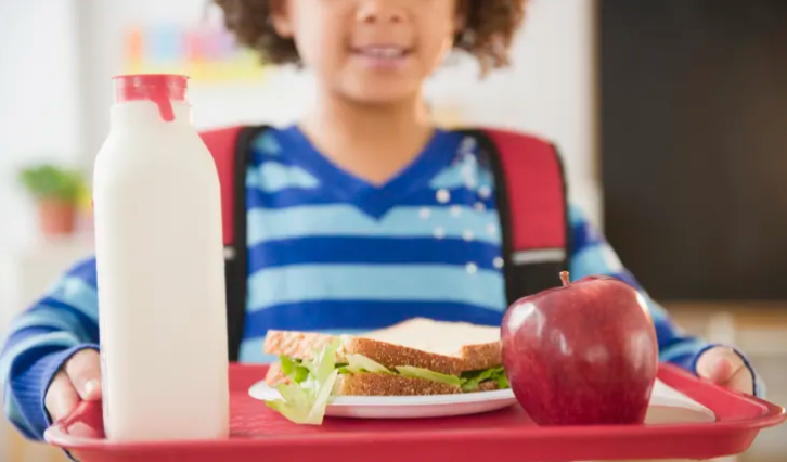 child with school lunch