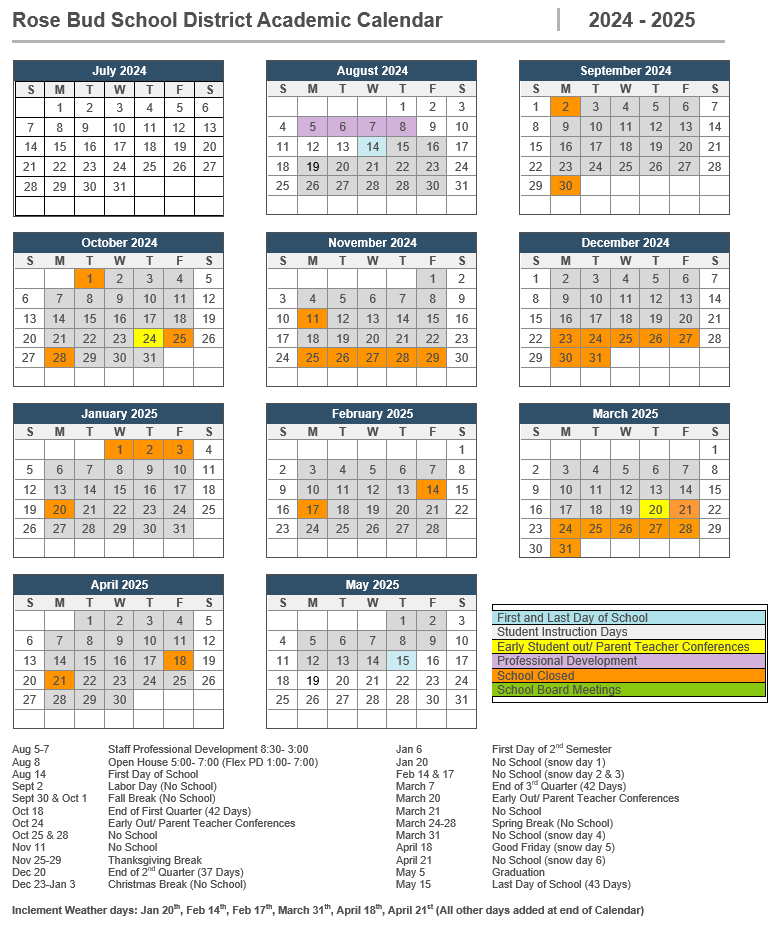 2023-2024 School Calendar | Rose Bud School District 2023-2024 School Calendar | Rose Bud School District