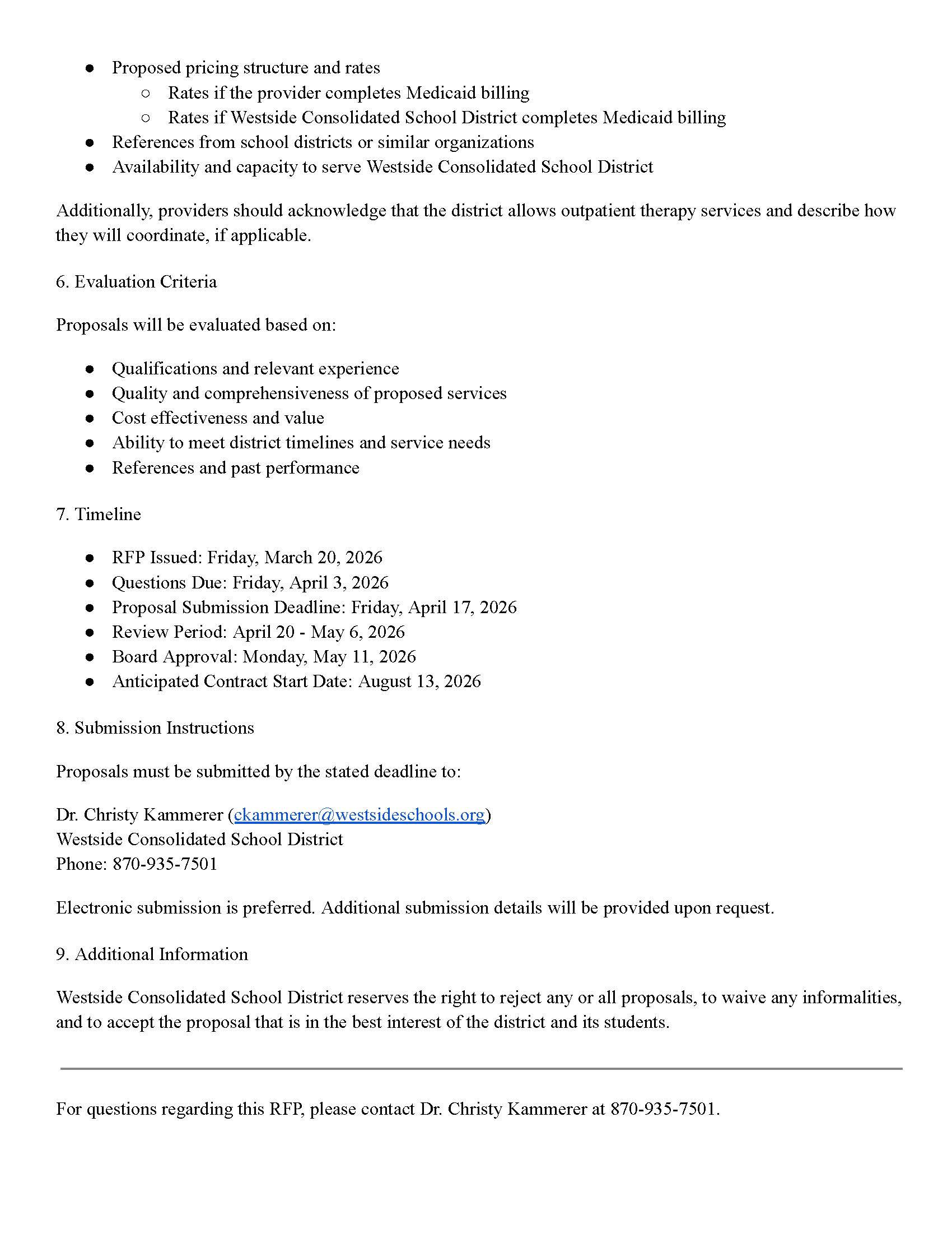 RFP FOR OT AND PT SERVICES