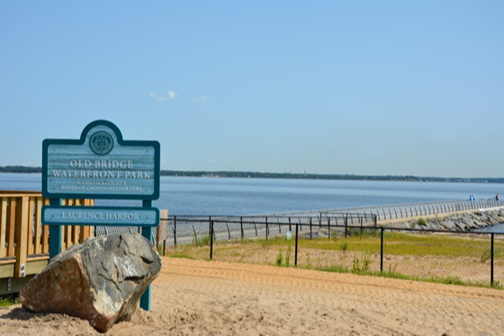 Old Bridge Waterfront Park sign and beach
