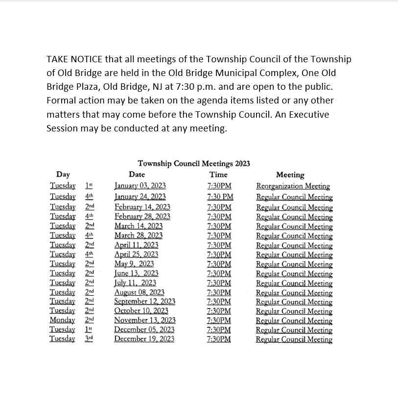 Council Meeting Schedule 2023