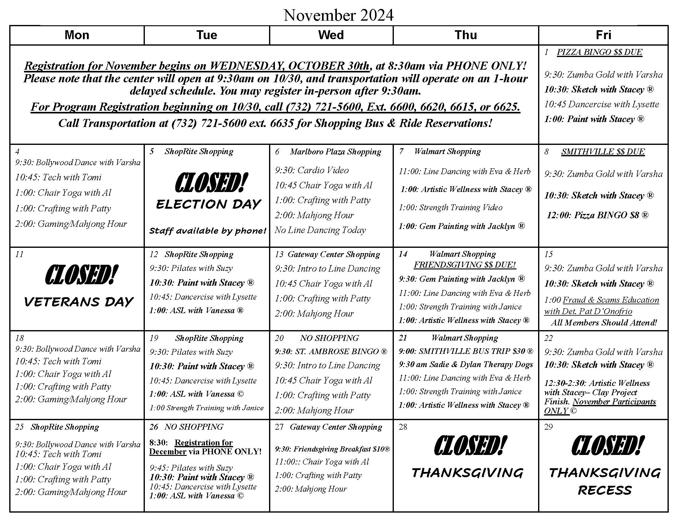 November 2024 Activity Calendar