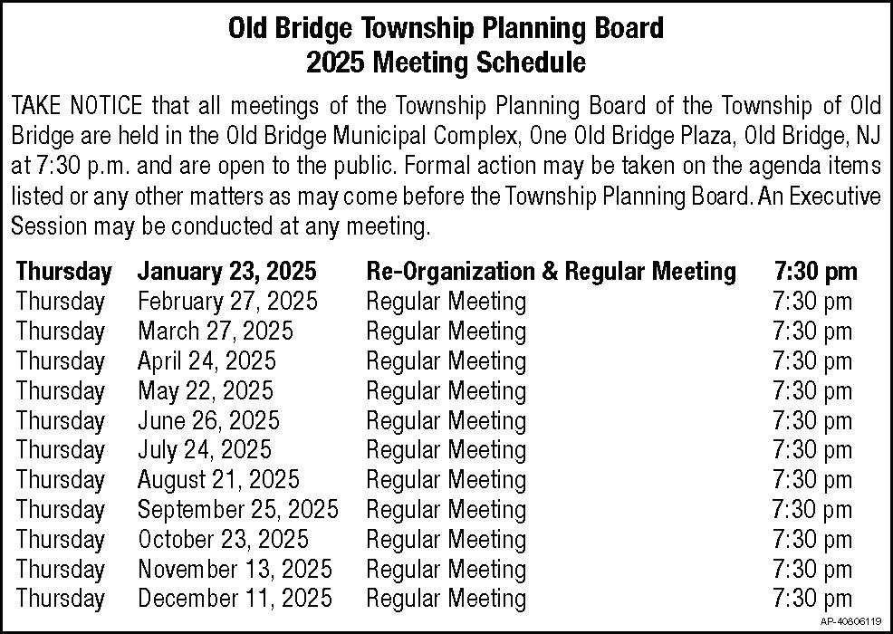 2025 Planning Board Meeting Schedule Notice