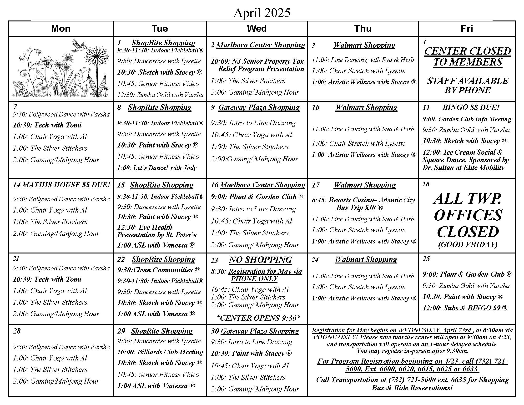 April 2025 Activity Calendar