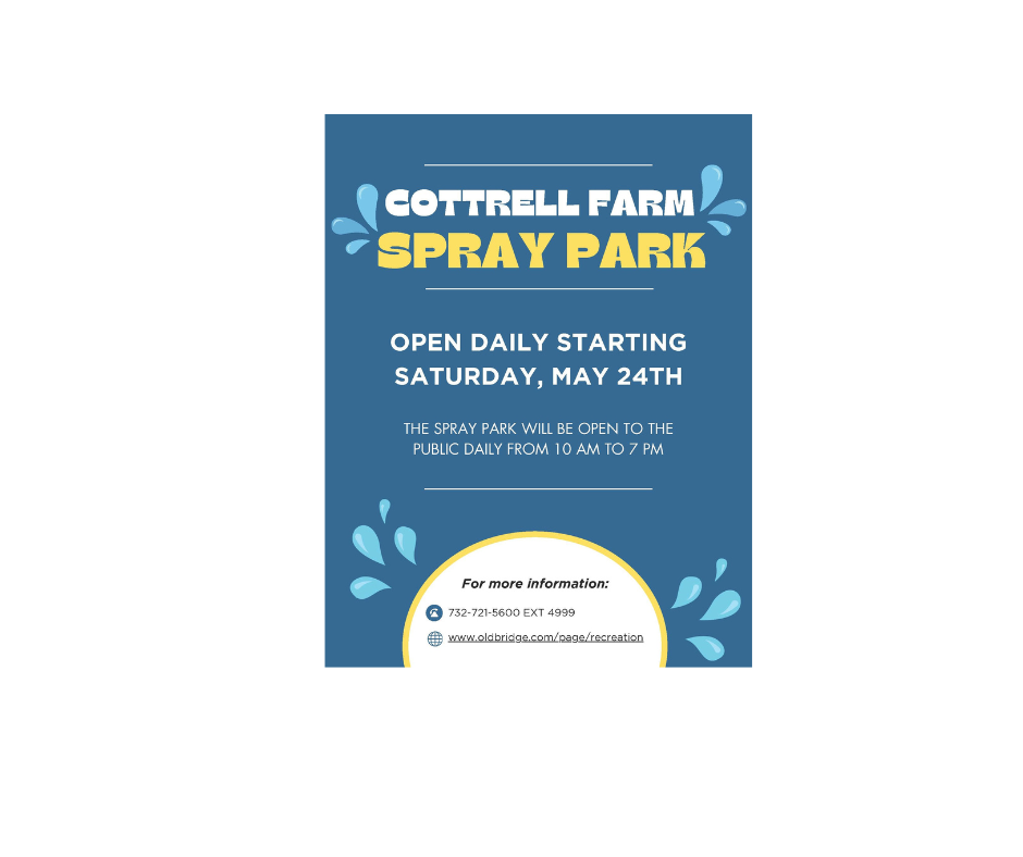 blue poster (words ) about cottrell farm spray park hours