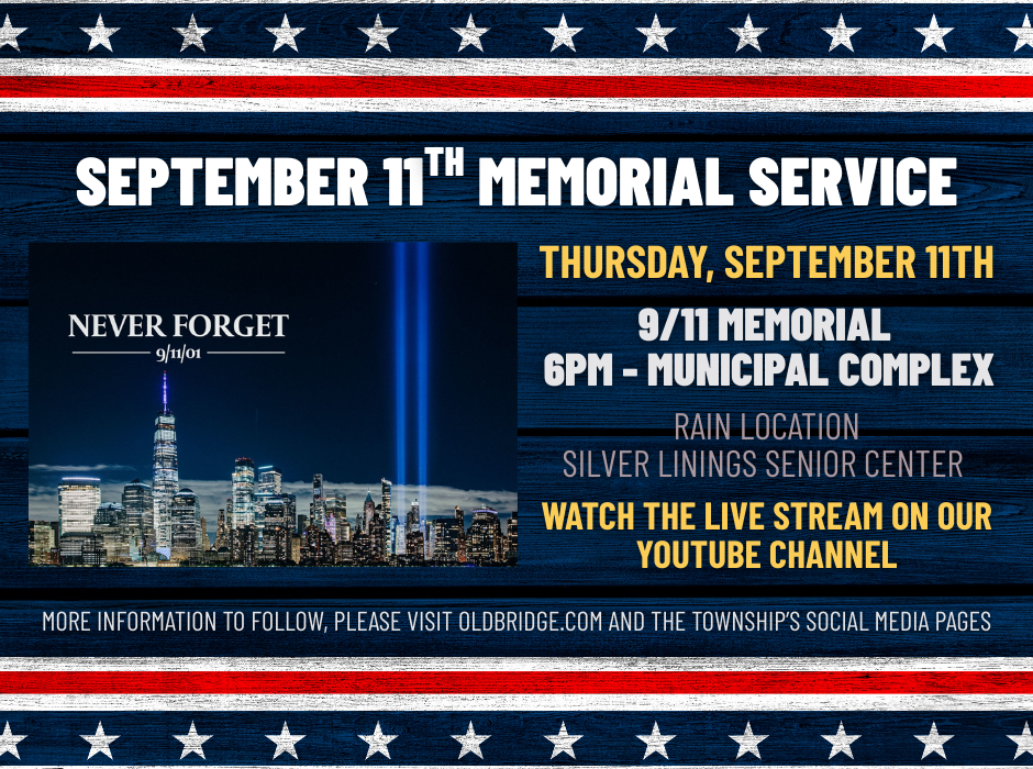 september 11th memorial service flyer, ceremony at 6pm at the municipal complex