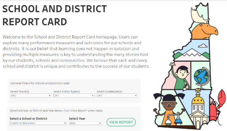 Screenshot of DOE School and District Report Card homepage