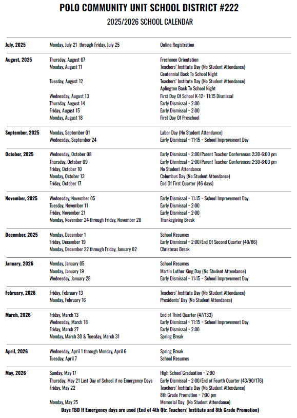 2025-2026 School Calendar