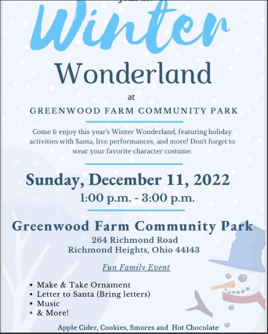 Image of Winter Wonerland Flyer on blue background includes text