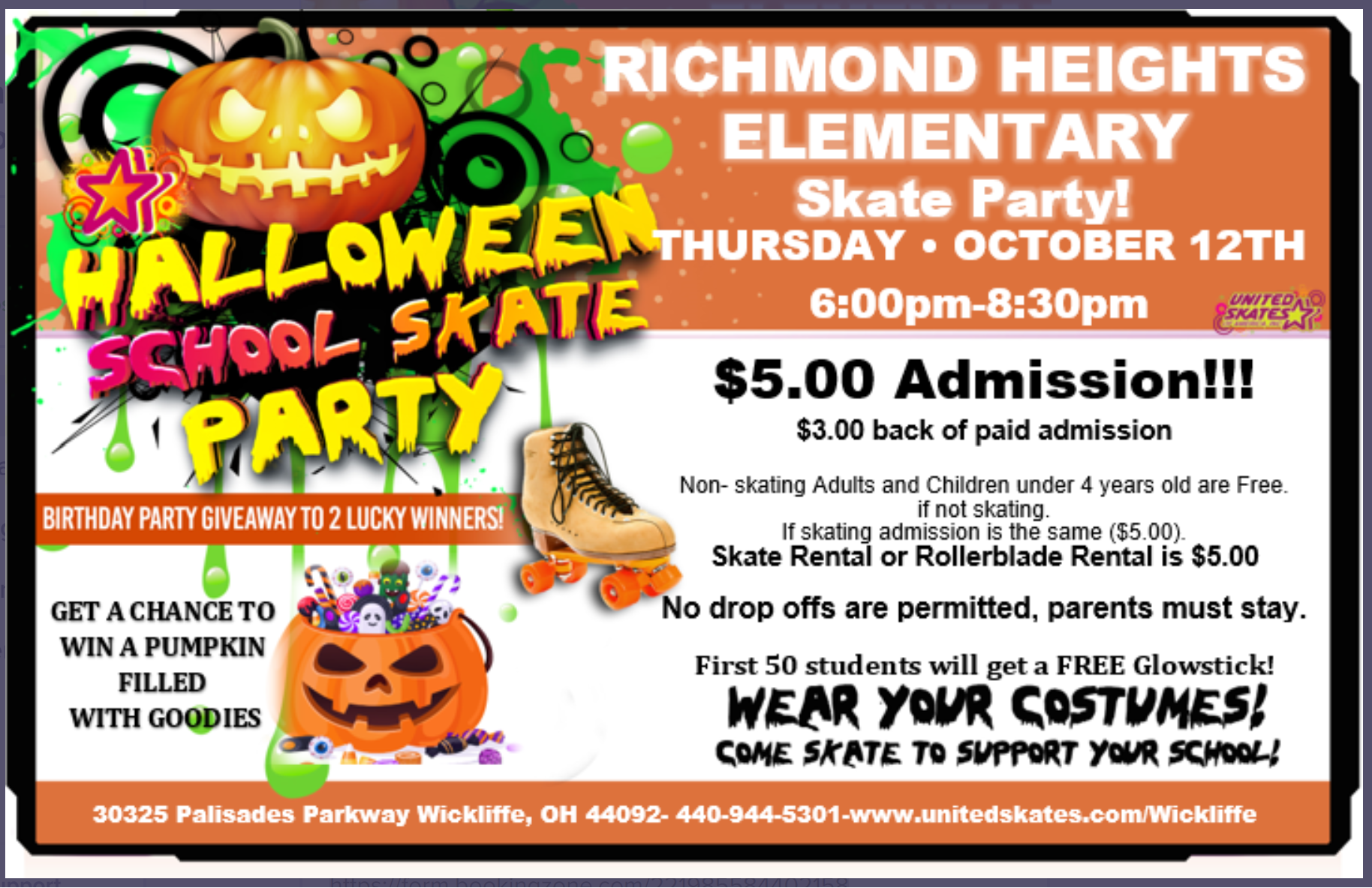 flyer of Halloween skating party