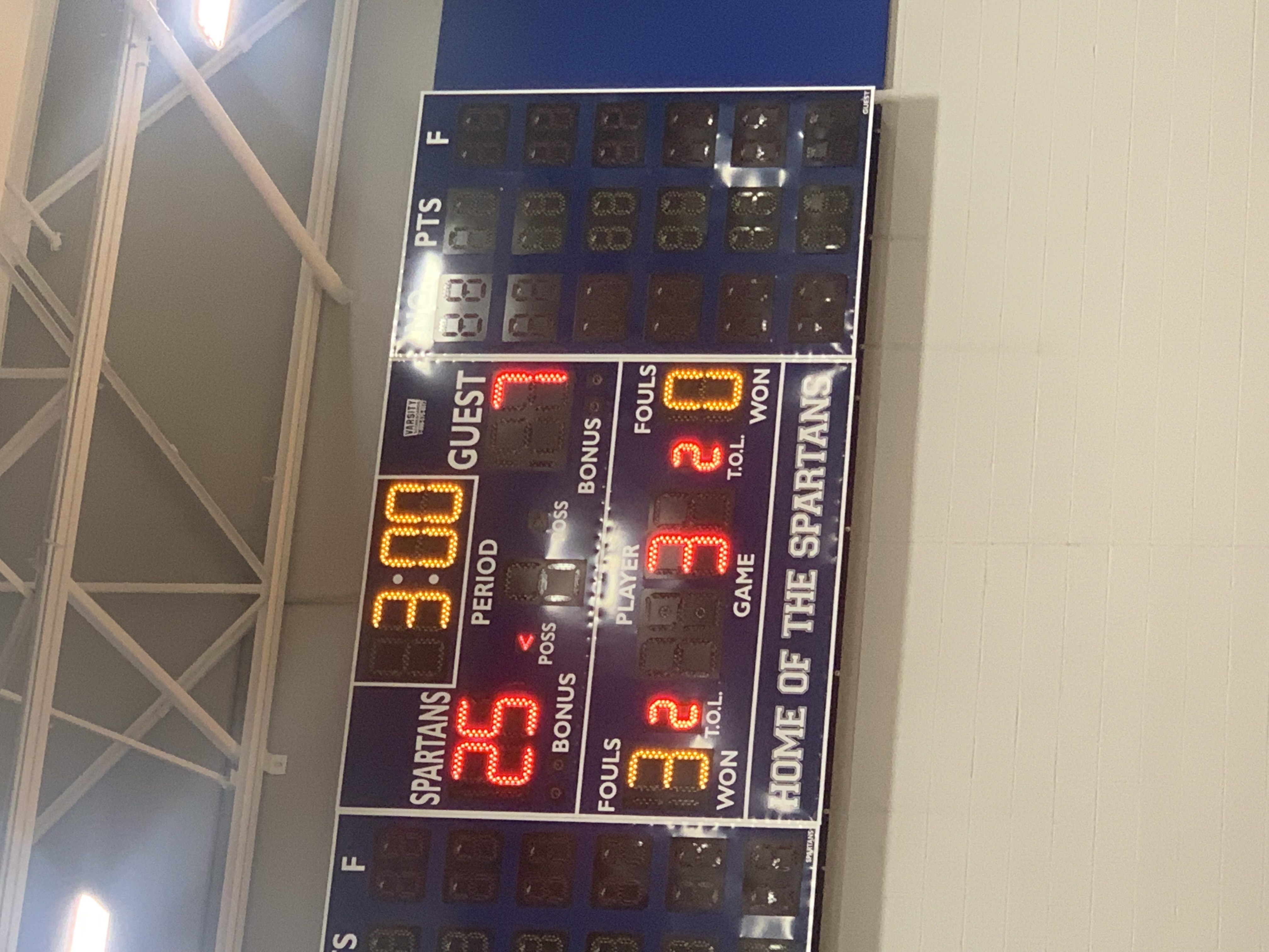 The scoreboard at the volleyball game showing we won on August 21, 2021