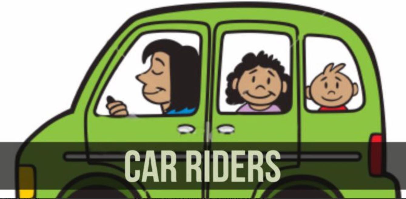 image of car with riders in side and car riders printed on the side of the car