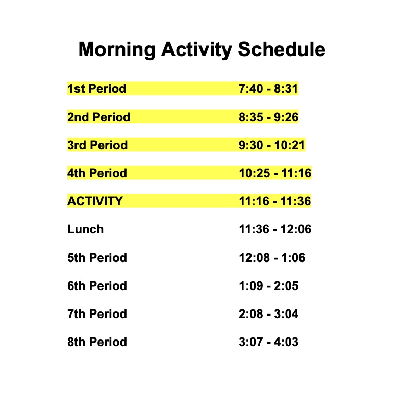 Morning Activity Bell Schedule